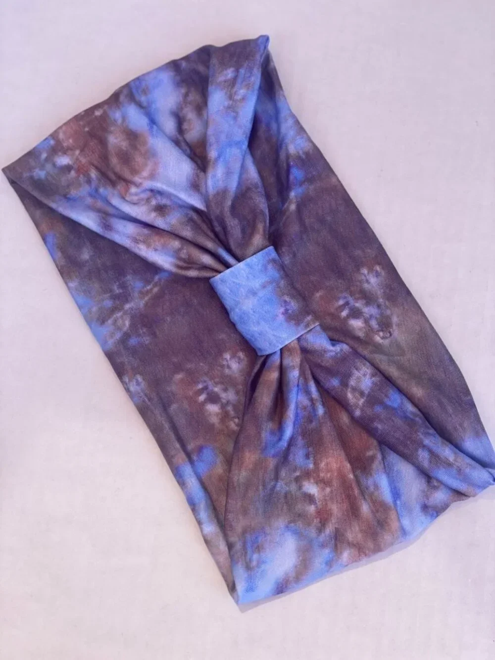 Women Headband Wide Turban Boho Knotted Blue Tie Dye New